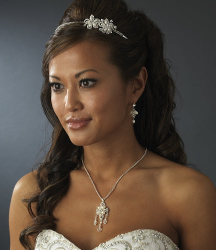 Super Cute Crystal Pearl side Accent Wedding Headband - La Bella Bridal Accessories