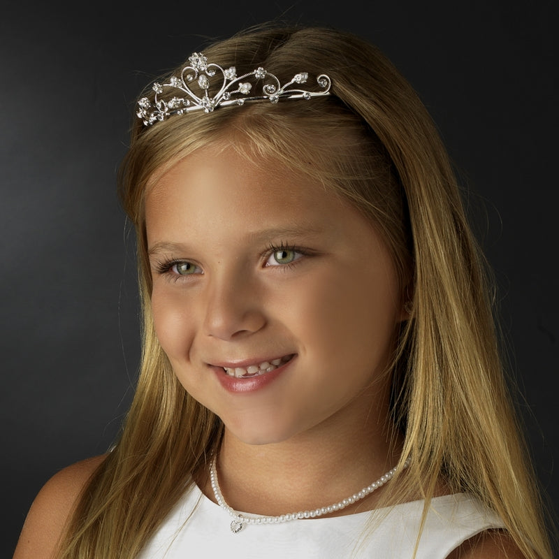 Adorable Flower Girl Crystal Pearl Tiara Crown - La Bella Bridal Accessories