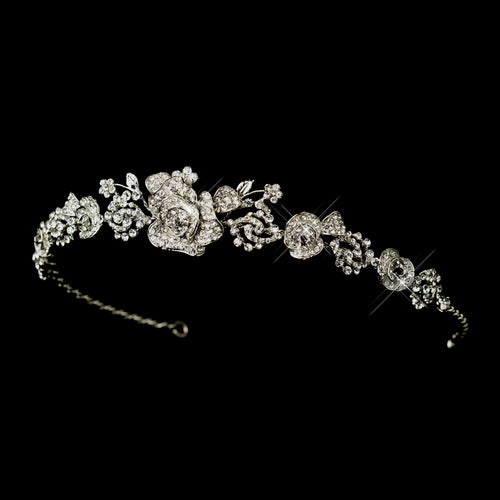 Vintage Inspired Crystal Rose Bridal Tiara Headpiece