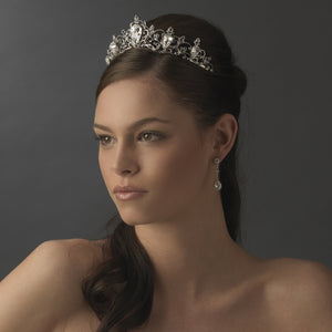 Antique Style Silver Tiara Headpiece - La Bella Bridal Accessories