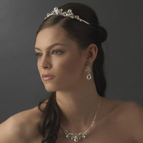 Glamorous Silver  Crystal Tiara Wedding Headpiece - La Bella Bridal Accessories