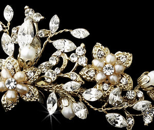 Gold plated blush pearl & crystal Tiara - La Bella Bridal Accessories