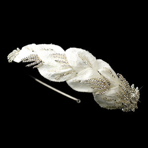 Silver Plated Bridal Headband with Diamond White Fabric Sparkling Crystals