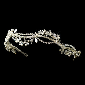 Sparkling Silver Woven Crystal & Pearl Bridal Headband Headpiece