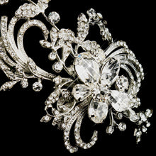 Antique Silver Side Accented Crystal Bridal Flower Headpiece - La Bella Bridal Accessories