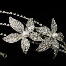 Antique Silver Plated Pearl & Crystal Starflower Side Accented Headband - La Bella Bridal Accessories