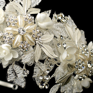 Crystal, Pearl lace Flower Bridal Headband - La Bella Bridal Accessories