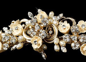 Floral Crystal Pearl Bridal Headband - La Bella Bridal Accessories