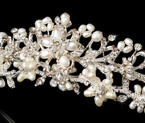 Gold or Silver Pearl Crystal Wedding Tiara - La Bella Bridal Accessories