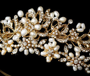 Gold or Silver Pearl Crystal Wedding Tiara - La Bella Bridal Accessories