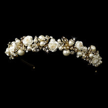 Golden Ivory Crystal and Pearl Wedding Headband - La Bella Bridal Accessories