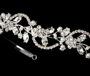Crystal and Pearl Silver Wedding Headband - La Bella Bridal Accessories