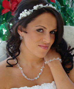 Golden or Silver Crystal Flower Headband - La Bella Bridal Accessories