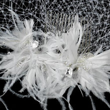 Feather & Crystal bridal comb with Birdcage Veil - La Bella Bridal Accessories