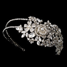 Antique Silver Plated Crystal Floral Bridal Headband - La Bella Bridal Accessories