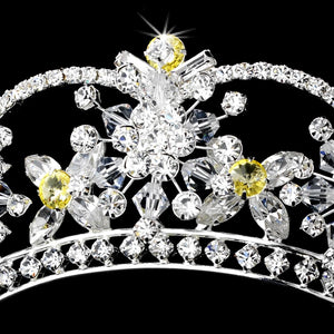 Sparkling Silver Plated Swarovski Crystal Tiara with Amber Accents - La Bella Bridal Accessories
