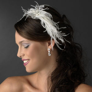 Whimsical Crystal Ostrich Feather Headband Headpiece - La Bella Bridal Accessories