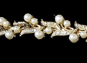 Gold Plated Crystal and Pearl Bridal Headband - La Bella Bridal Accessories